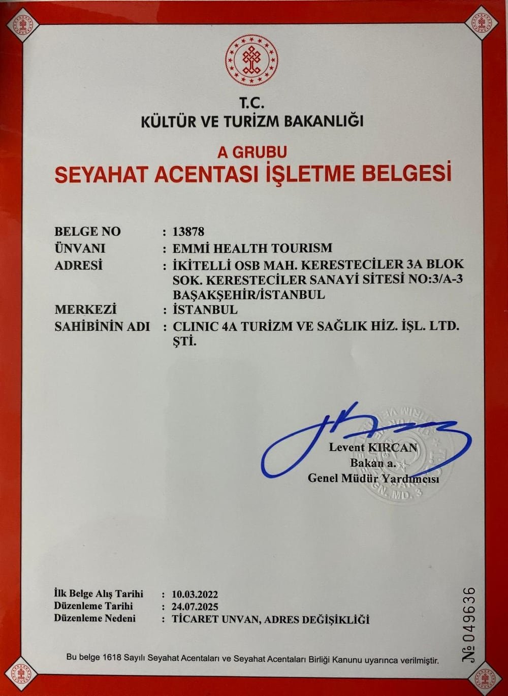 Travel agency licence no. 13878